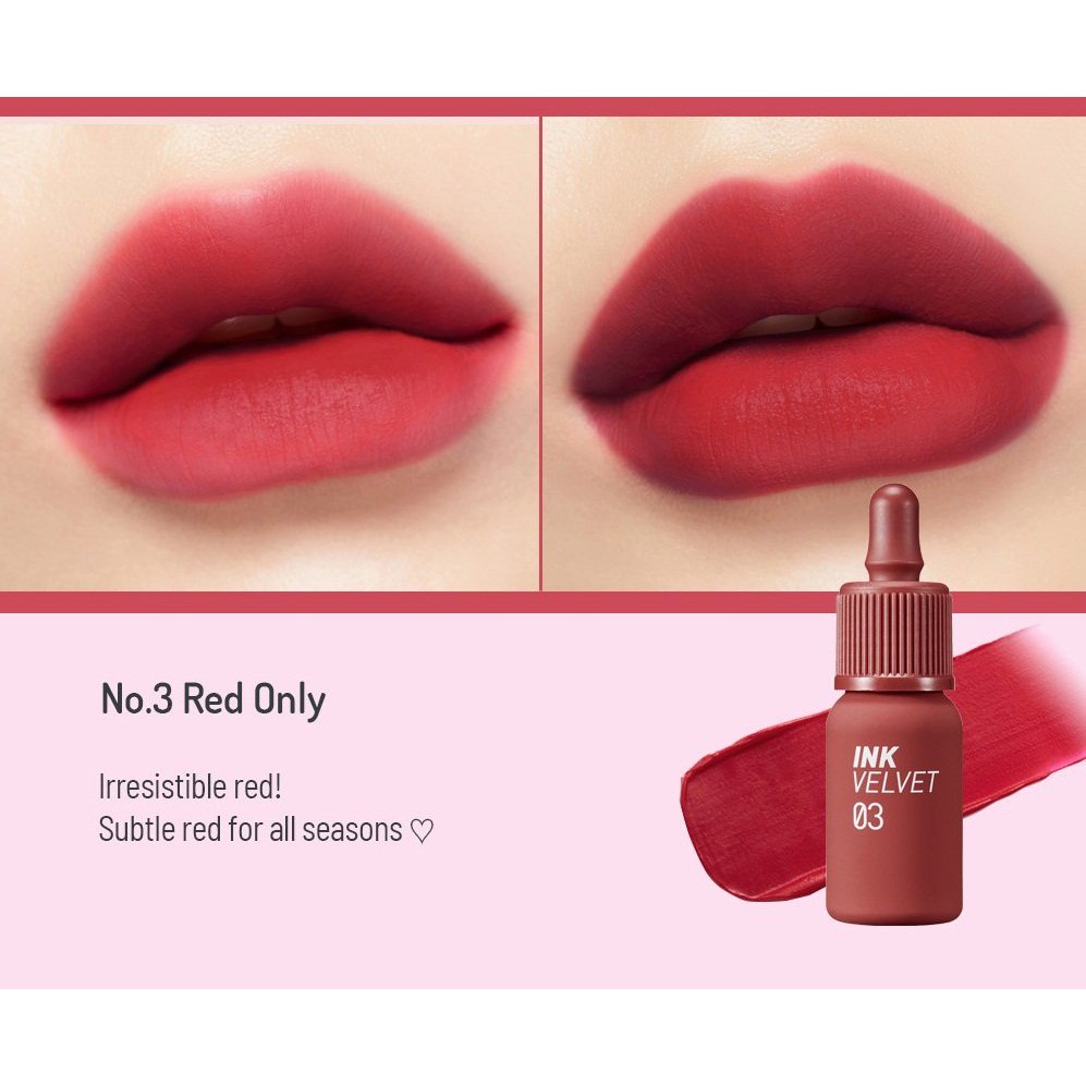 ( Chính Hãng ) Son Kem Peripera Lip Tint Ink Velvet Tint 4g #03 Đỏ Gạch Pha Hồng