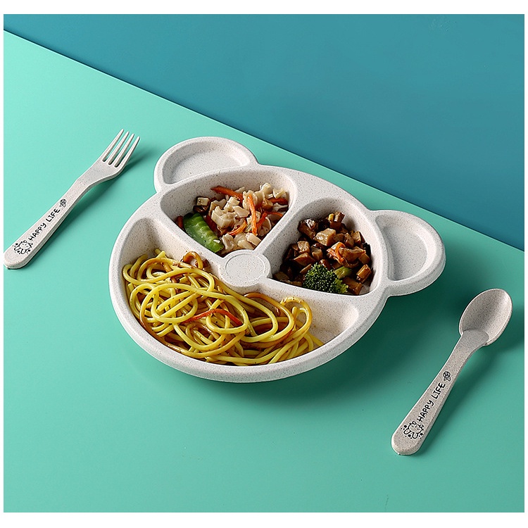 Khay Đựng Thức Ăn Lúa Mạch 3 Món Hình Gấu Cho Bé MA128