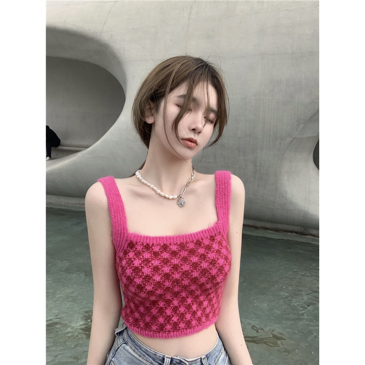 Cocory vn Áo Croptop Dệt Kim Trễ Vai Kẻ Sọc Caro Quyến Rũ Thời Trang Hè Cho Nữ