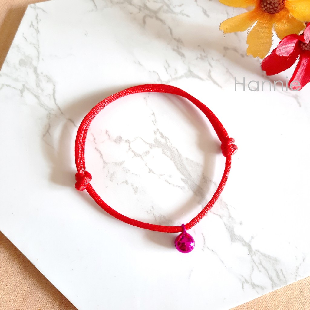 (Bạc/Đỏ/Xanh dương/Xanh lá/Hồng/Tím/Vàng) Vòng tay chỉ đỏ chuông freesize đeo tay nam nữ đơn giản handmade
