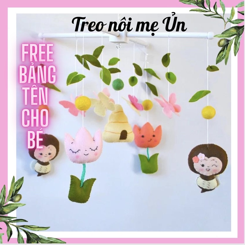 Đồ chơi treo nôi cho bé kích thích thị giác cho bé, tự xoay và phát nhạc mẫu Khu Vườn Hoa