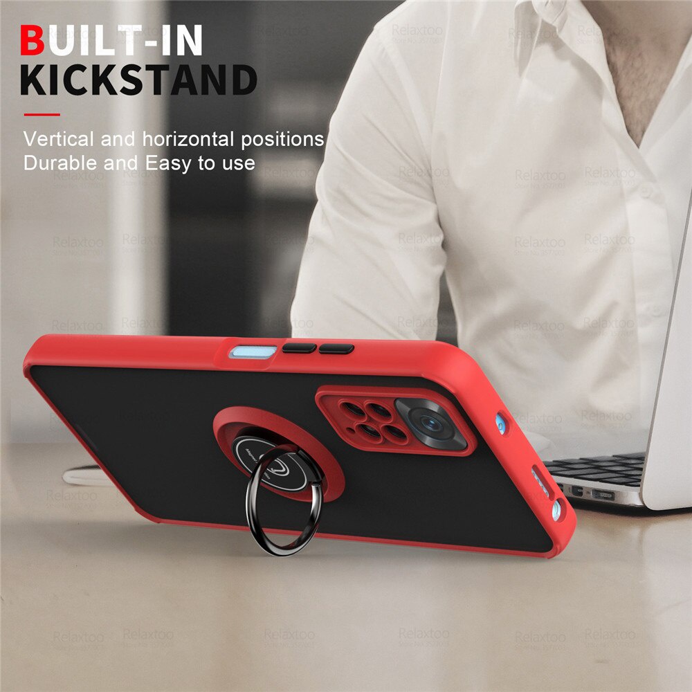Matte Camera Shockproof Case For Xiaomi Redmi Note 11 Pro 5G Redme Note11 11S 4G 11Pro Plus Car Magnetic Ring Stand Cover Fundas