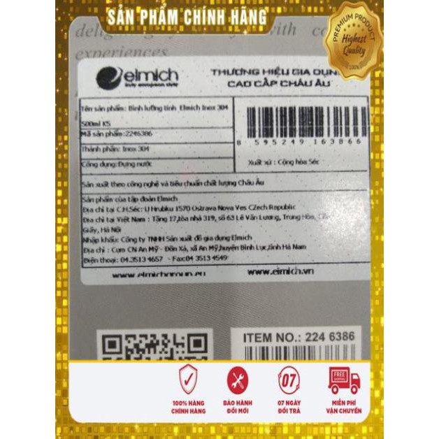 Bình giữ nhiệt Elmich 500ml 6386, innox 304, giữ nhiệt tốt, an toàn cho sức khỏe  |HCH014