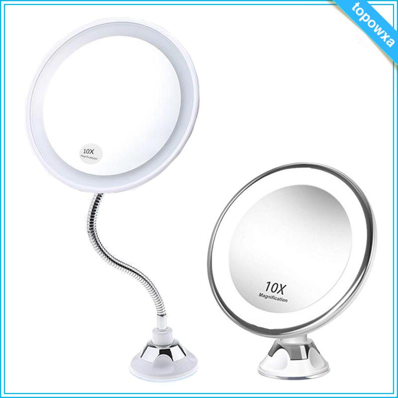 Gương Trang Điểm Phóng Đại 10X Có Giác Hút Mạnh Xoay 360 Độ Có Đèn Cho Phòng Tắm