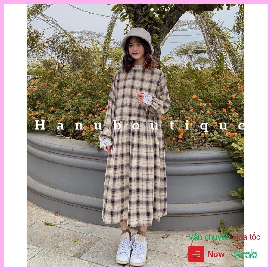 Váy babydoll dáng dài phối ren form rộng thời trang nữ hàn quốc