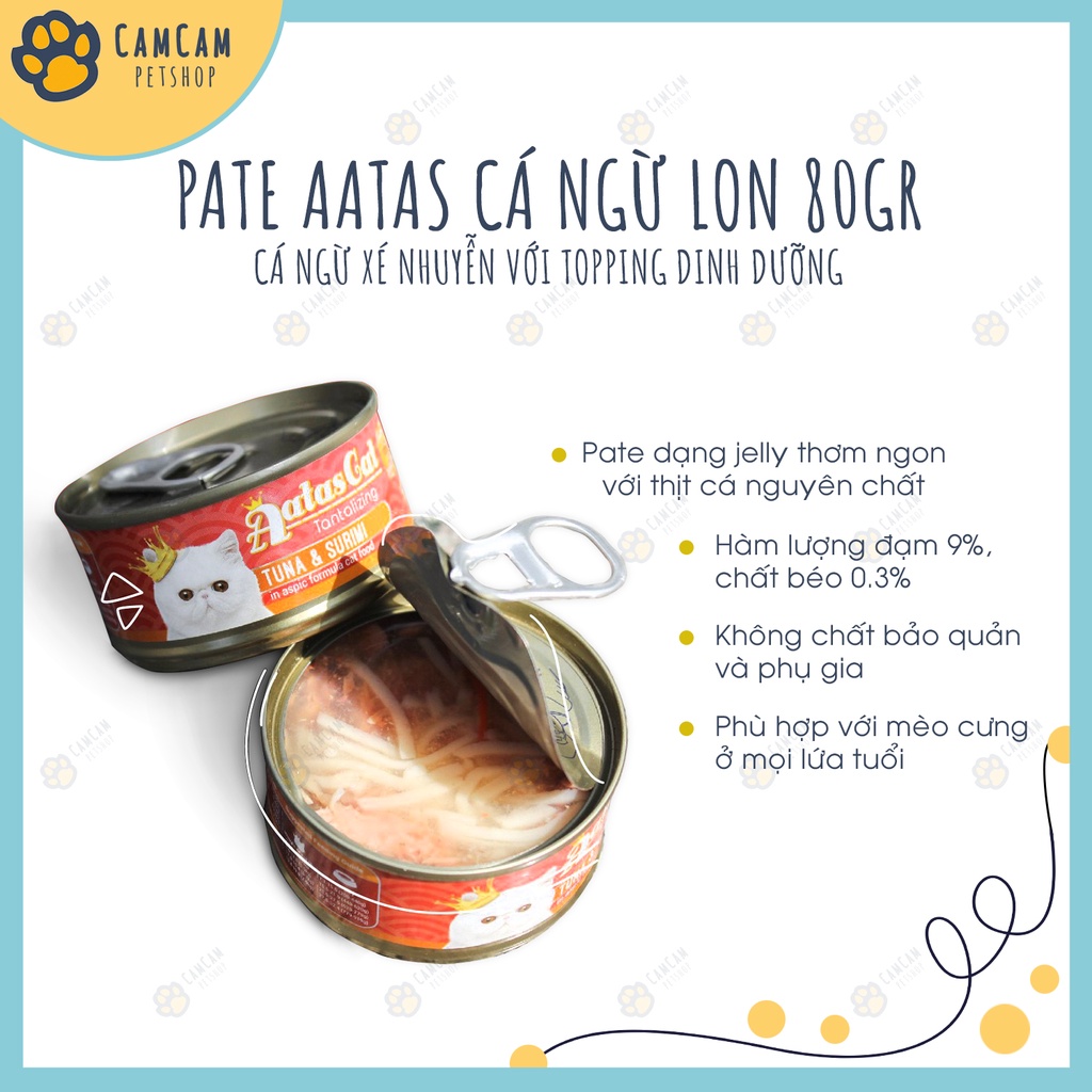 Pate cho mèo Aatas Cá ngừ lon 80gr - Pate Aatas cho mèo, Thức ăn cho mèo với cá ngừ xé nhuyễn