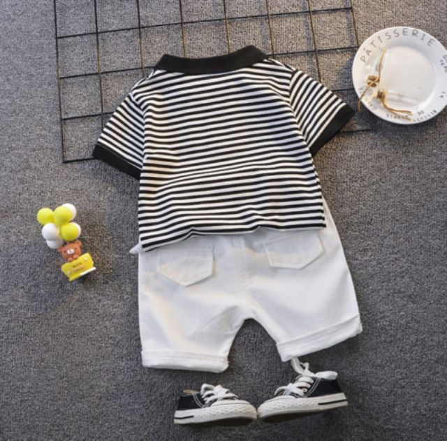 Set Polo kẻ bé trai