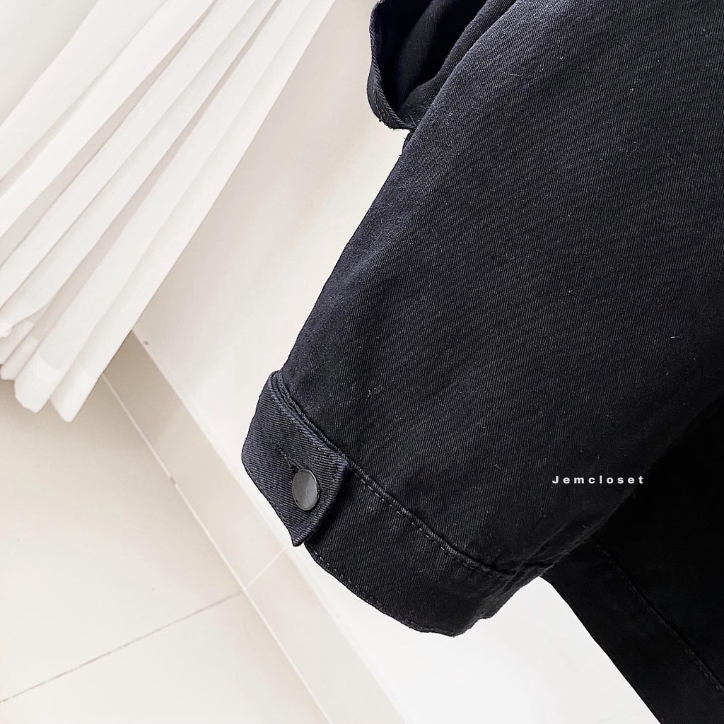 Áo Khoác Jean Nữ Form Rộng JEM CLOSET Áo Khoác Bò Nữ Màu Đen Có Hình Thêu Trước Ngực Mix Đồ Đa Dạng TINNAL 1965