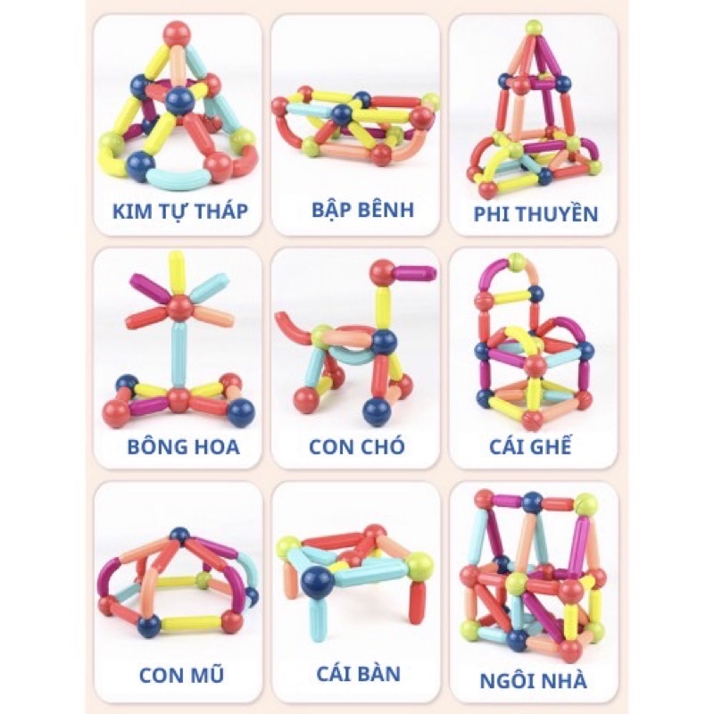 Đồ chơi xếp hình nam châm, ghép hình nam châm thông minh bộ 64 chi tiết hàng loại cao cấp.