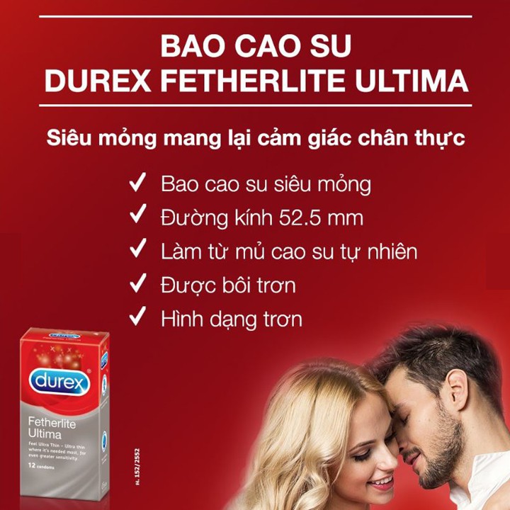 [Combo] 3 Hộp Bao Cao Su Durex Fetherlite Ultima Siêu Mỏng. Siêu Khoái Cảm (Hộp 12 Cái). Hàng Chính Hãng