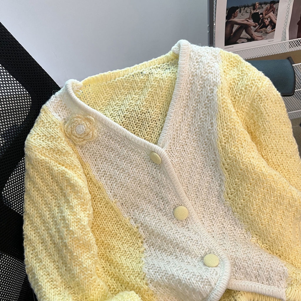 Áo Khoác cardigan Dệt Kim Cổ Chữ v Màu Trắng Xanh Thời Trang Cho Nữ