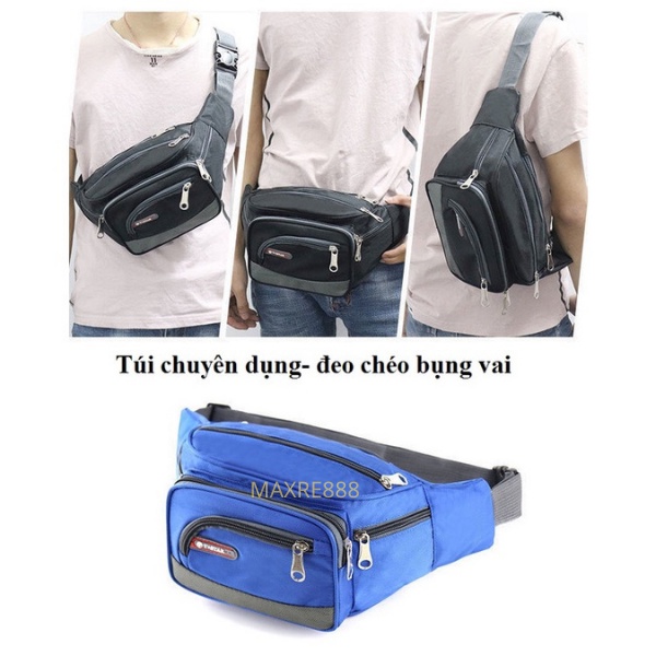 Túi đeo hông nam nữ V-star đeo chéo 6 ngăn tiện dụng vải cao cấp siêu dày chống thấm nước