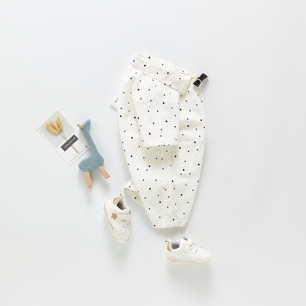 Áo Liền Quần Họa Tiết Chấm Bi Phong Cách Hàn Quốc Mới Cho Bé