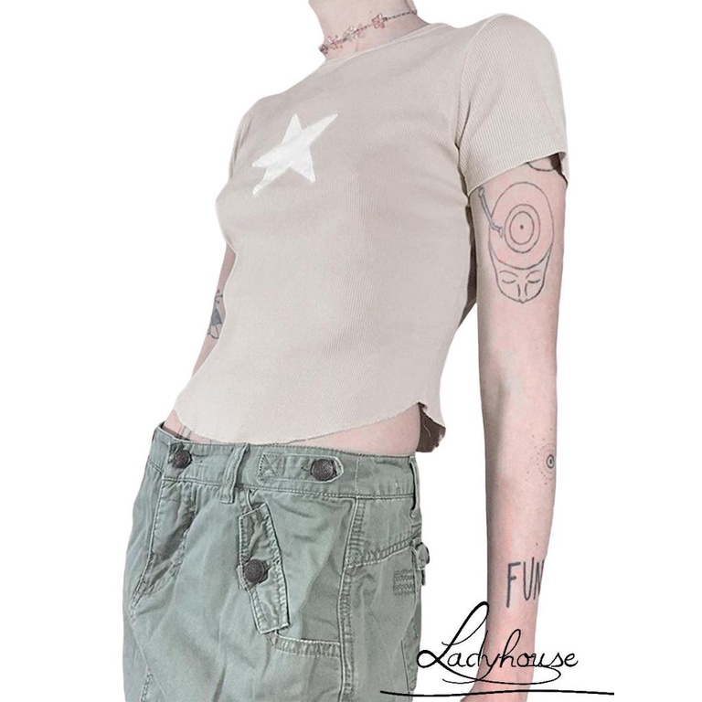 Áo Thun Tay Ngắn Cổ Tròn In Hình Ngôi Sao Thời Trang Mùa Hè Cho Nữ