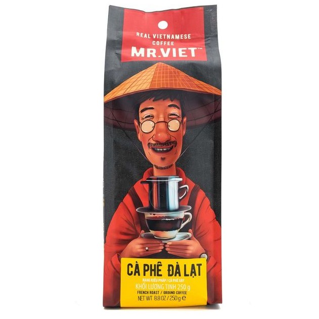 Cà phê Dalat Rang Xay Túi 250g (Cafe Mr Viet Dalat Ground Coffee 250gr Bag)