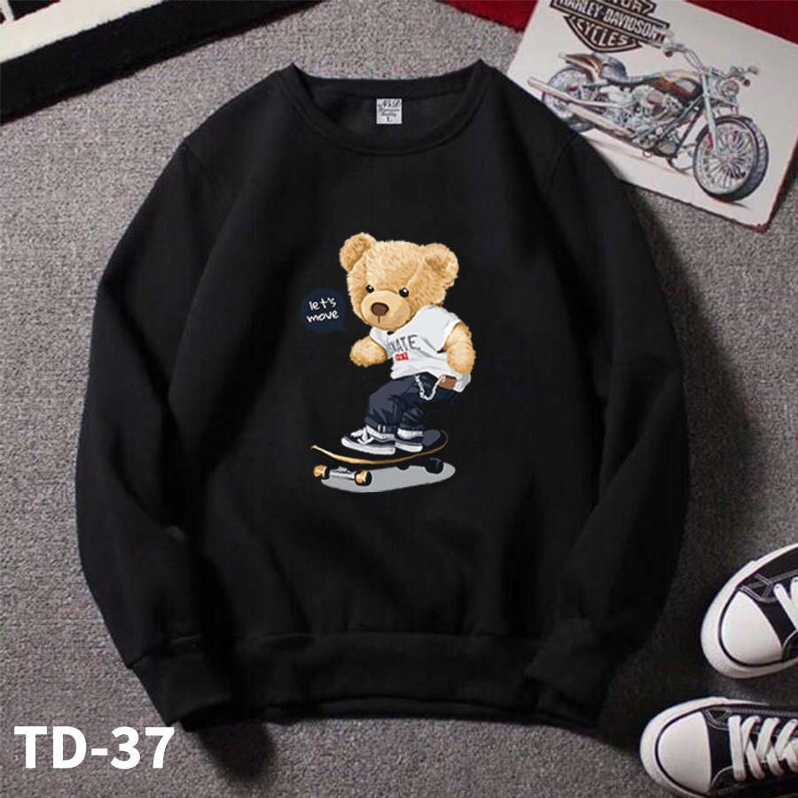 Áo sweater GẤU TRƯỢT VÁN form rộng nam nữ, áo tay dài nỉ bông in họa tiết unisex dày mềm mịn - Tí Chuột Studio