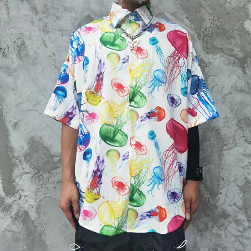 Áo Sơ Mi Tay Ngắn Unisex Cổ Bẻ Phông Cách Hàn Quốc Freesize