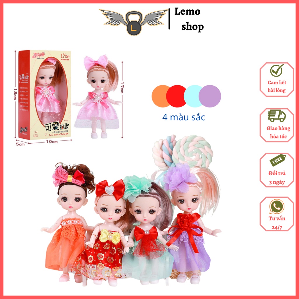 Búp bê Barbie trang phục công chúa Lemoshop Cao 17cm, búp bê em bé có các khớp điều chỉnh tư thế dễ dàng