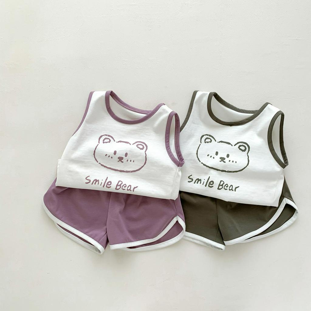 Bộ Áo Sát Nách + Quần Sooc Thời Trang Mùa Hè Xinh Xắn Cho Bé Trai Và Gái