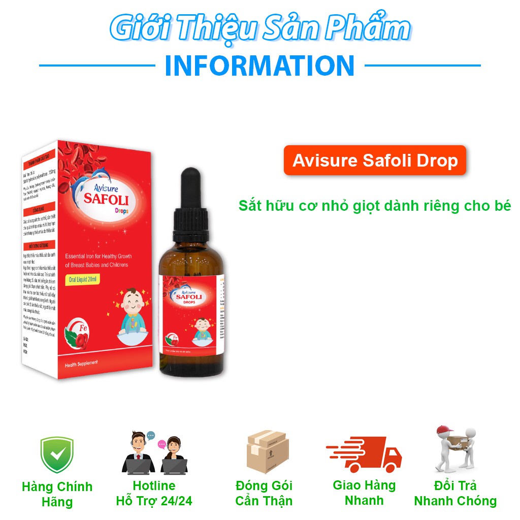 Siro Avisure Safoli Drops - Bổ Sung Sắt, Hỗ Trợ Giảm Tình Trạng Thiếu Máu, Giảm Mệt Mỏi Ở Bé