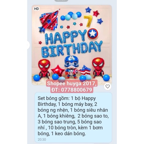 (KÈM BƠM KEO ) SET BÓNG SINH NHẬT SIÊU NHÂN NGƯỜI NHỆN CHO BÉ TRAI MS769