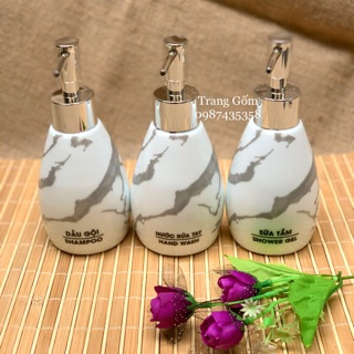 Set bình sứ xịt bộ 3 logo vân đá gốm sứ Bát Tràng