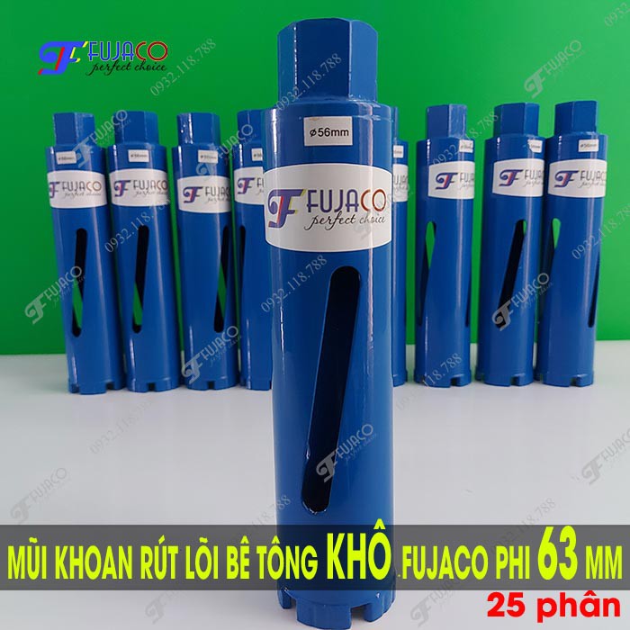 Mũi khoan rút lõi bê tông KHÔ phi 63 mm dài 25 phân - FUJACO