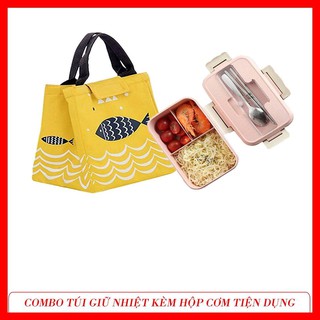 Combo hộp cơm lúa mạch đũa thìa + túi giữ nhiệt cá