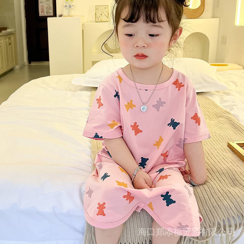 Đầm Ngủ Cotton Mỏng Nhẹ In Họa Tiết Hoạt Hình Thời Trang Mùa Hè Dành Cho Bé Trai Bé Gái