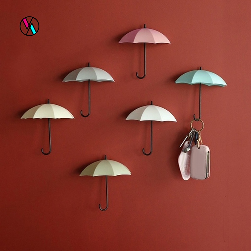 Set 3 móc treo chìa khóa dán tường thiết kế hình cây dù bằng ABS thân thiện với môi trường tiện lợi