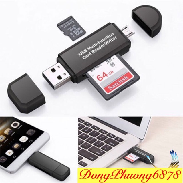 [FREESHIP 99K]_Đầu đọc thẻ Micro SD/SD chuyển đổi từ Micro USB OTG sang USB 2.0