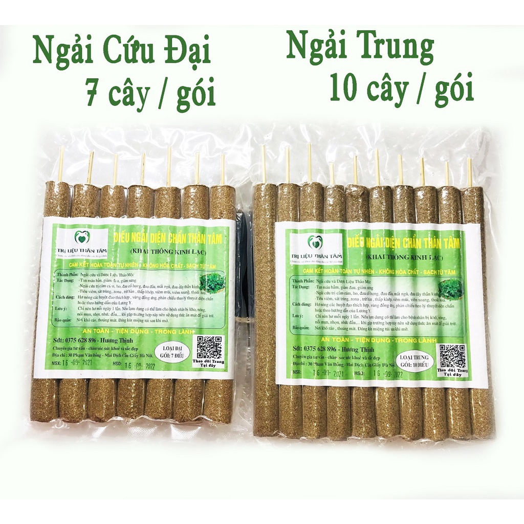 Combo 2 gói nhang ngải cứu trung 10 cây, đại 7 cây hội quán diện chẩn100% tự nhiên