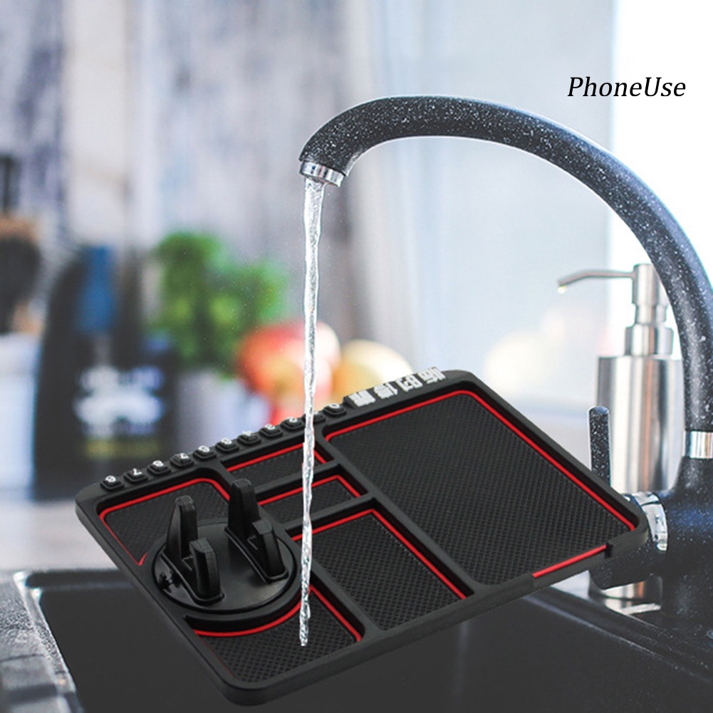 Thảm PU gắn bảng điều khiển xe hơi đựng chìa khóa + chân đỡ điện thoại đa năng chống trượt