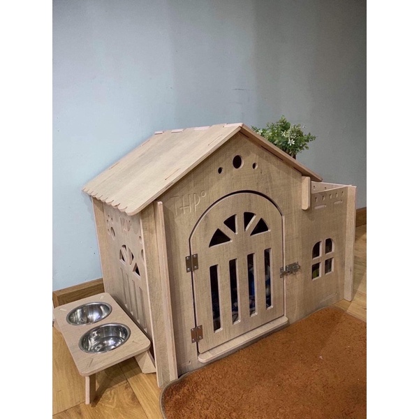 Size L, Nhà thú cưng gỗ plywood phủ melamine cao cấp chống nước, rất chắn chắn.