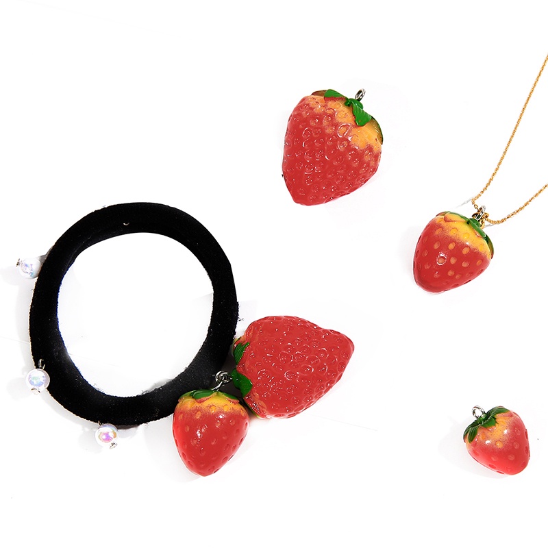 Set 2 Mặt Dây Chuyền Hình Trái Dâu Màu Đỏ Dễ Thương