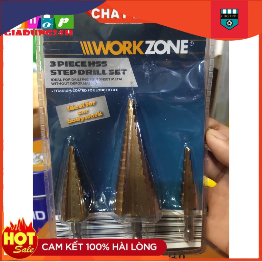 [GIÁ HỦY DIỆT] Bộ 3 Mũi Khoan Tháp Thẳng WORK ZONE 4mm - 32mm HSS Khoan Đa Năng sắt, nhôm, gỗ... (100% Chính hãng)