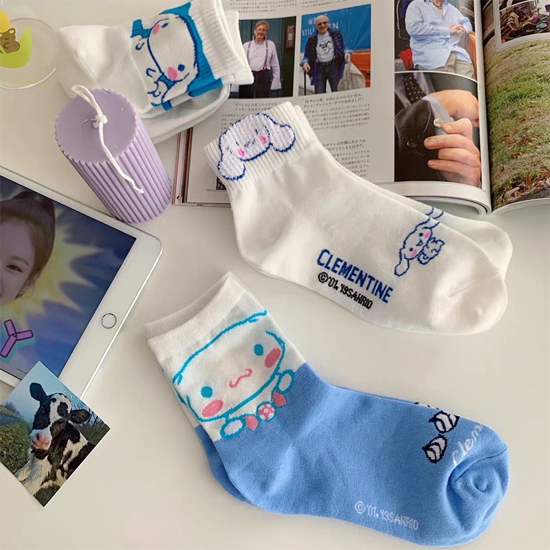 Vớ Thể Thao Cổ Vừa In Họa Tiết Hoạt Hình Chú Chó Cinnamon Kiểu Nhật Bản Dễ Thương Cho Bé Gái