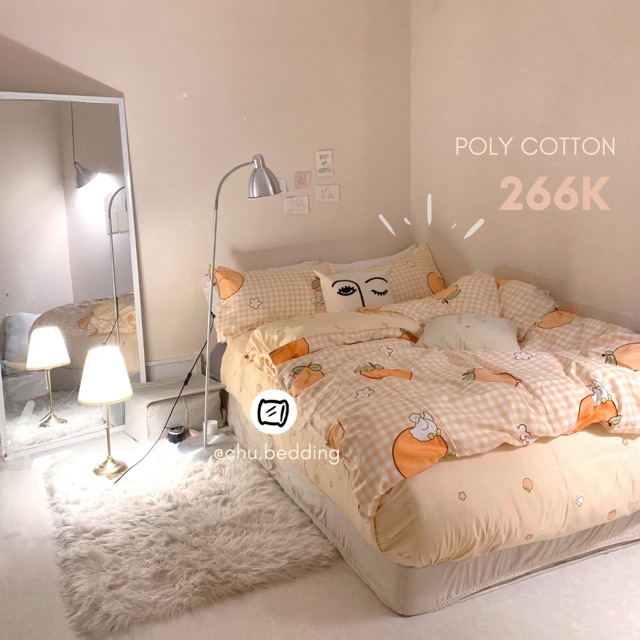 Bộ chăn ga gối poly cotton: peach cam hồng | BigBuy360 - bigbuy360.vn