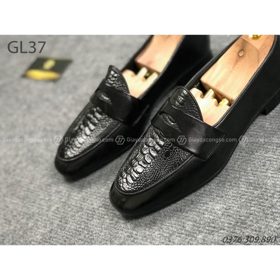 Giày lười nam da bò dập vân đà điểu dáng classic GL-37- Giày Da Công Sở