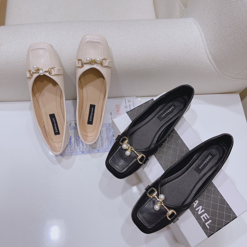 Giày búp bê nữ phối quai ngọc mũi vuông xinh xắn