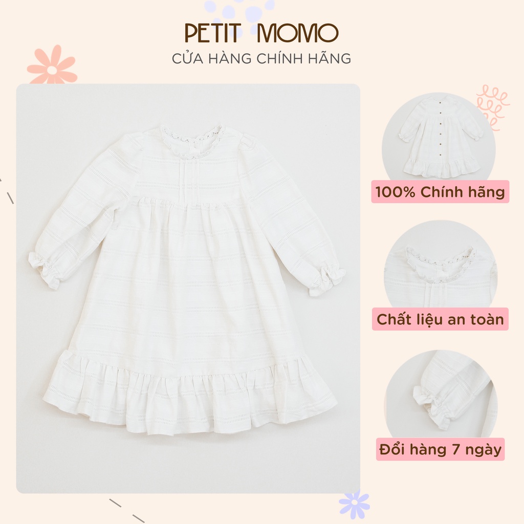 Váy Bé Gái 1-6 Tuổi Cổ Phối Ren PETIT MOMO Vải Thô Thêu Cao Cấp H078