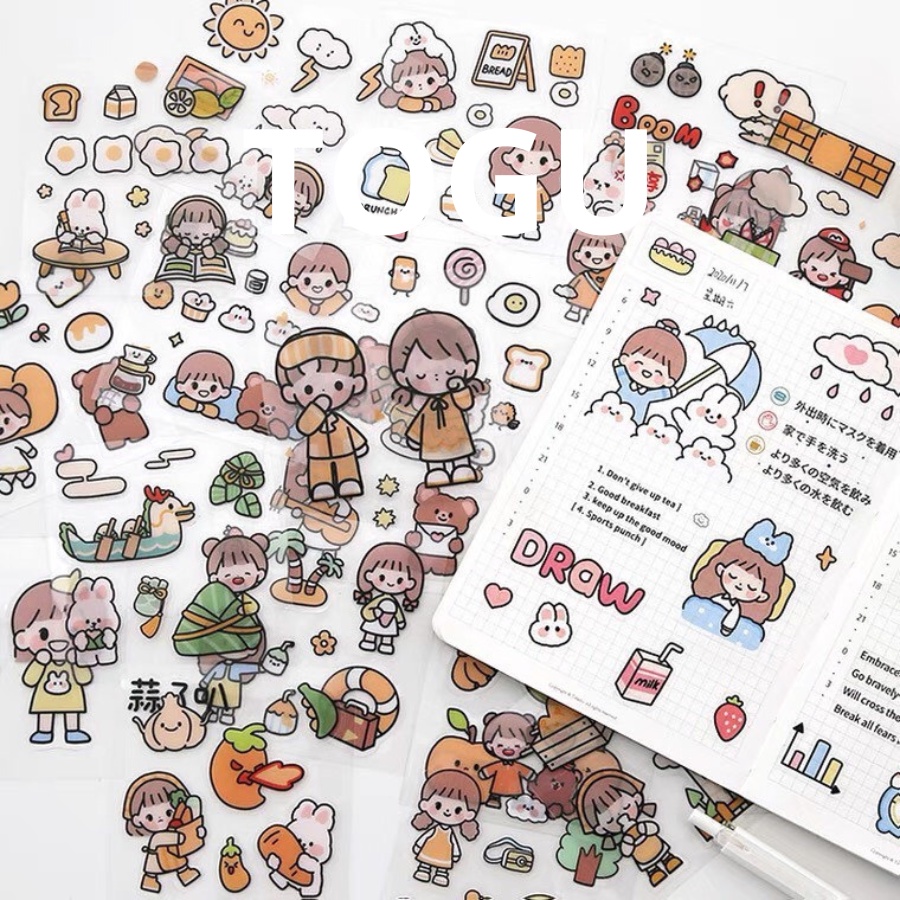 Sticker hình dán bé gái TOGU dễ thương hình dán cute văn phòng phẩm hình dán nón bảo hiểm sticker trang trí sổ