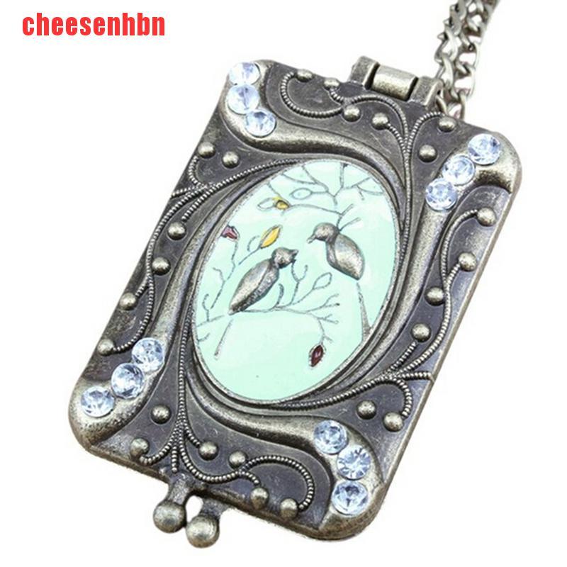 [cheesenhbn]Vintage Retro Copper Flower Rhinestone Bird Locket Pendant Necklace Long Chain