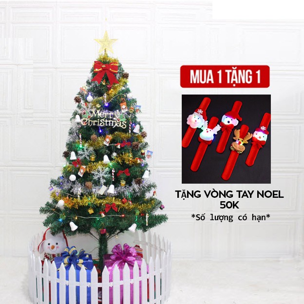 Cây Thông Noel 1m5 300 Phụ Kiện Loại Đẹp Tặng Kèm Vòng Đập Tay Noel Phát Sáng