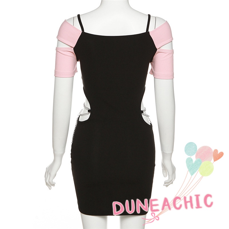 Đầm Tay Ngắn Phối Dây Xích Cá Tính Cho Nữ