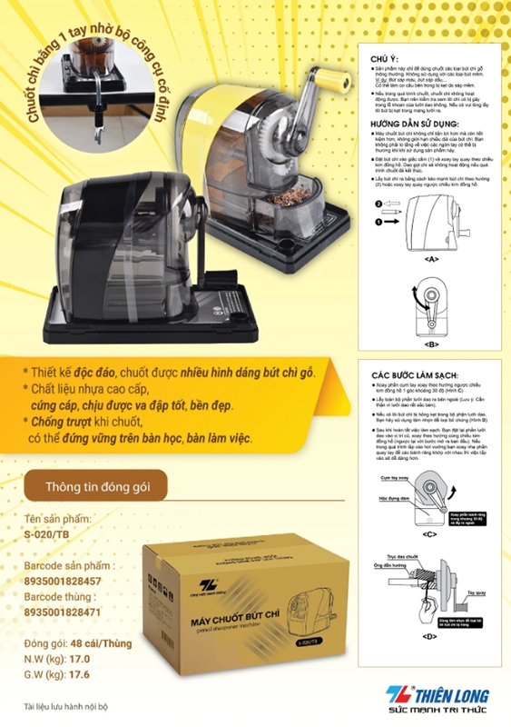 Máy Chuốt Bút Chì Thiên Long S-020/TB - Mẫu 1 - Màu Vàng