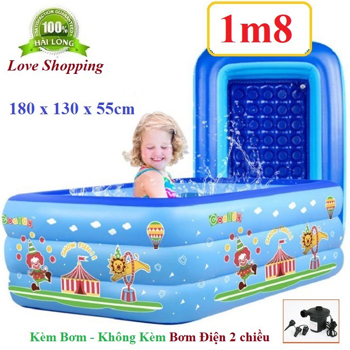 Bể Phao Bơi Kèm Bơm Điện 1m8 - 3 Tầng - Đáy Chống Trơn Trượt An Toàn