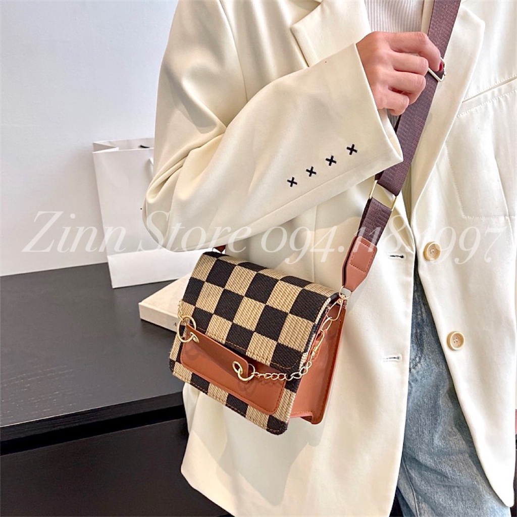 Túi Xách Nữ Đeo Chéo Dáng Vuông Kẻ Caro kèm Dây Bản To Trẻ Trung Z119