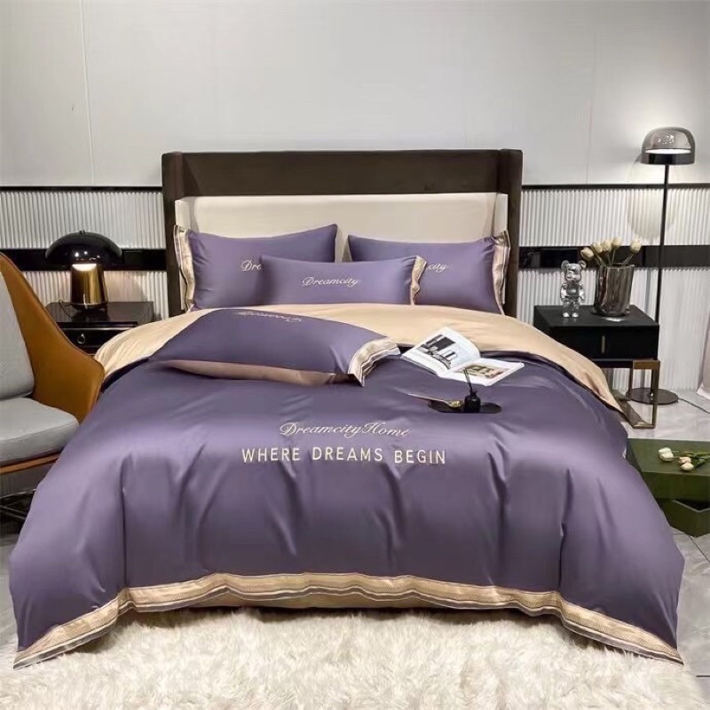 BỘ CHĂN GA GỐI PHI LỤA DREAMCITY MẪU MỚI GA SÁNG MÀU 4 món