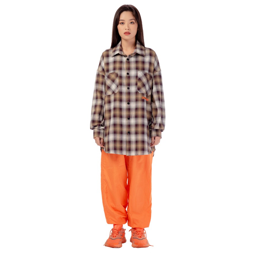 5THEWAY® /stroke/ BIG LOGO FLANNEL SHIRT™ in PURPLE/ORANGE aka Áo Sơ Mi Form Flannel Nâu